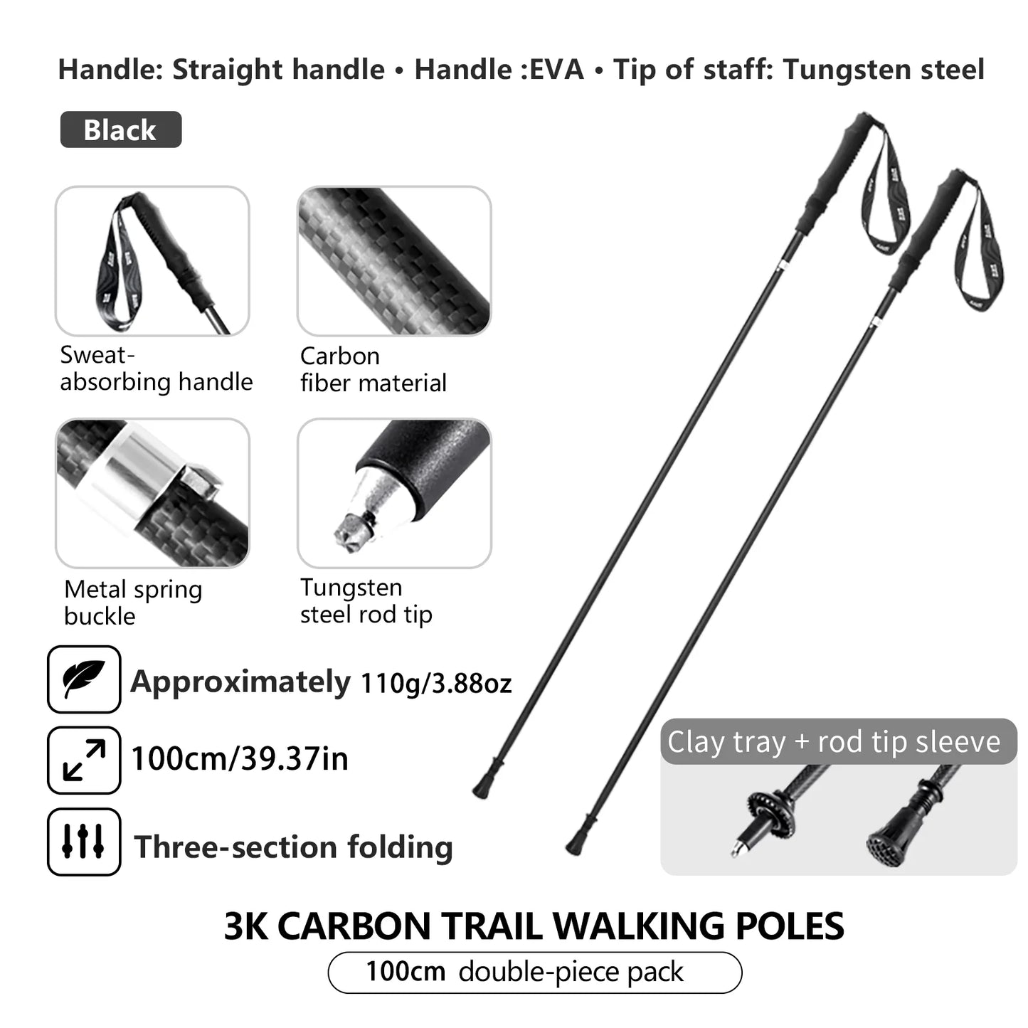 BISINNA 2pcs Ultralight Trekking Poles Folding Walking Sticks Carbon Fiber Hiking Poles Portable Trail Runing Canes