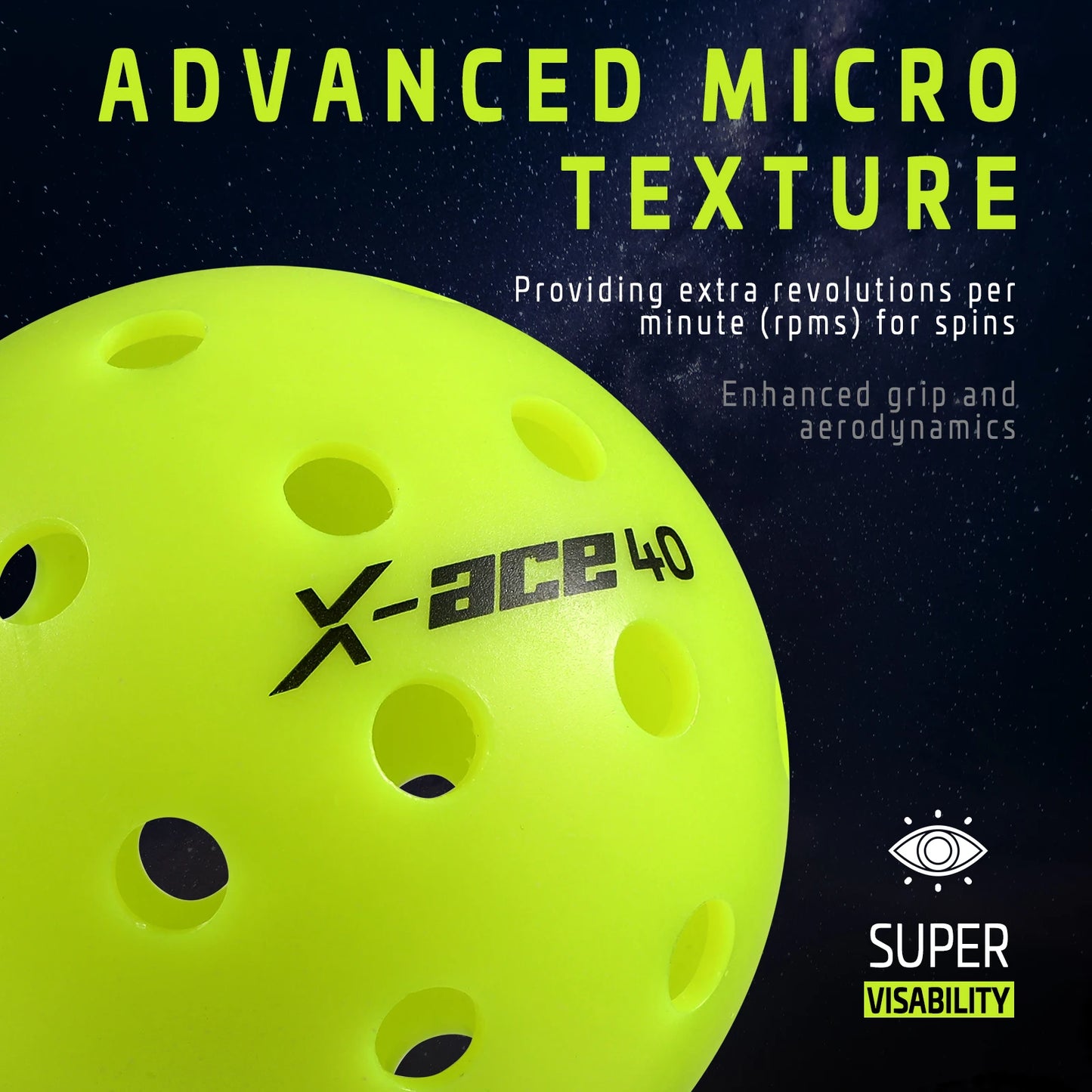 AMA Sport X-ACE Pickleballs 40 Hole Outdoor Pickleball Balls Crack Resistant ONE Piece Balls 100% POP-Optic Yellow