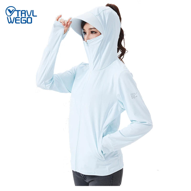 TRVLWEGO Summer Women Men Fishing Shirt UV Proof Coat Quick Dry Thin Sunscreen UPF50+ Outwear Hooded Cycling Beach Clothes