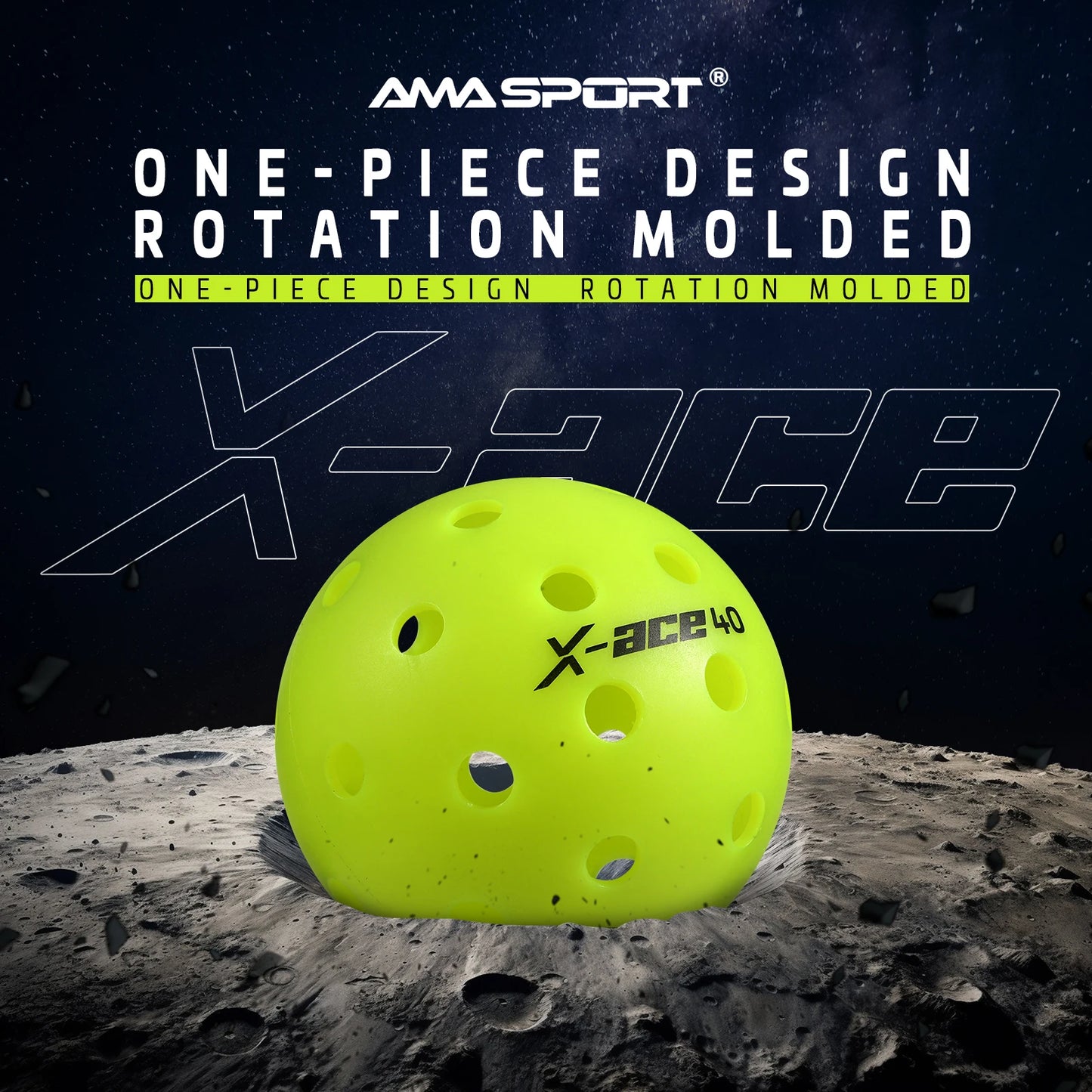 AMA Sport X-ACE Pickleballs 40 Hole Outdoor Pickleball Balls Crack Resistant ONE Piece Balls 100% POP-Optic Yellow